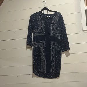 Old navy bandana tie waist button up dress navy blue